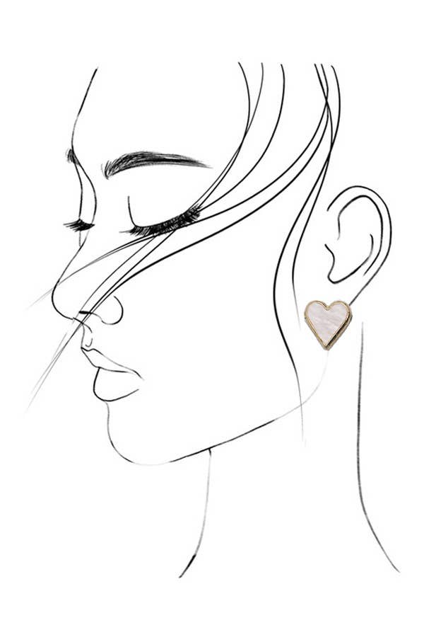 Flat Pearl Heart Gold Stud Earrings