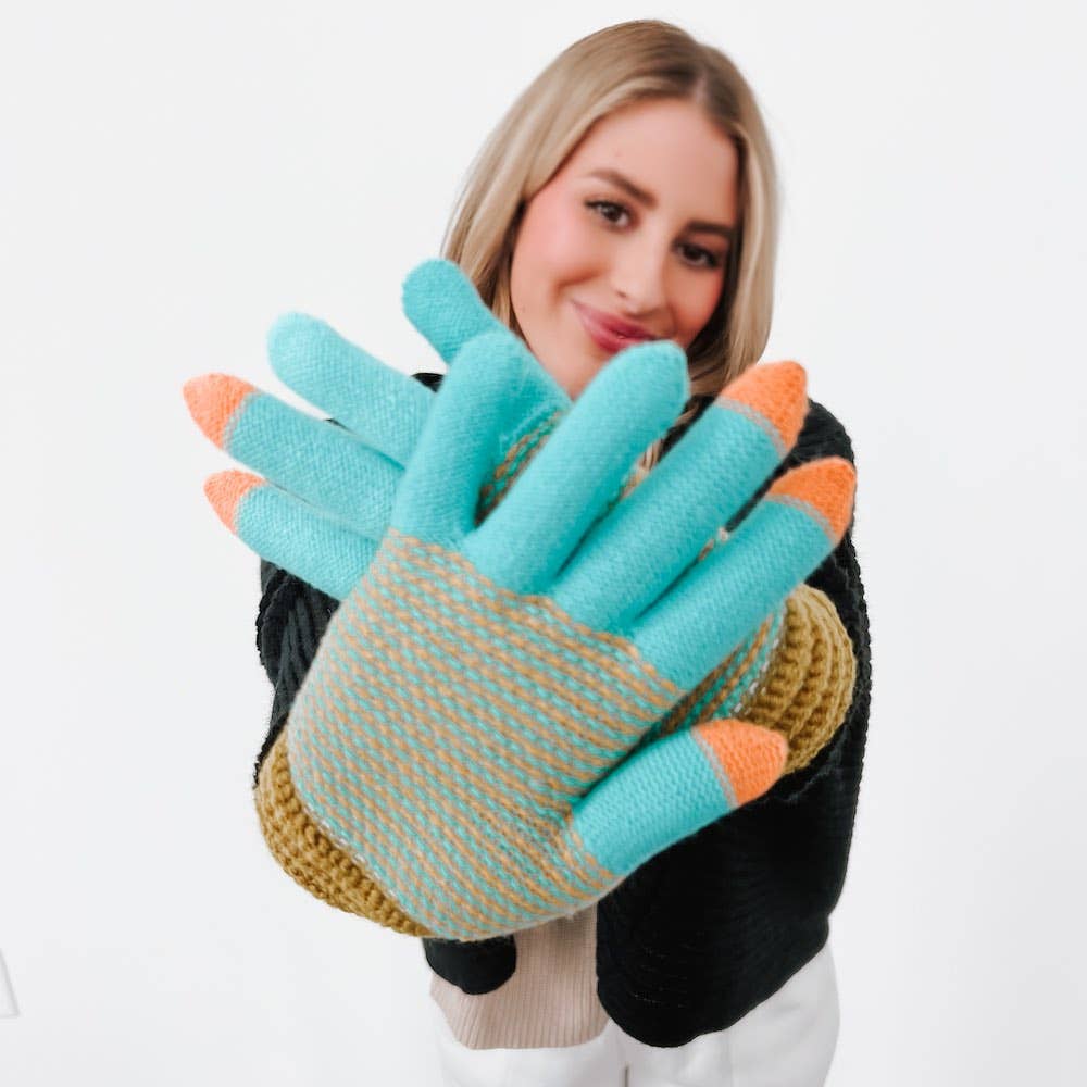 Multi Colored Kenize Knit Smart Gloves: Orange/Blue