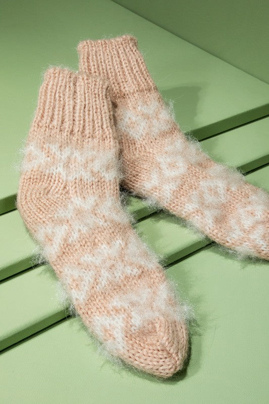 Fuzzy Nordic Socks - Blush