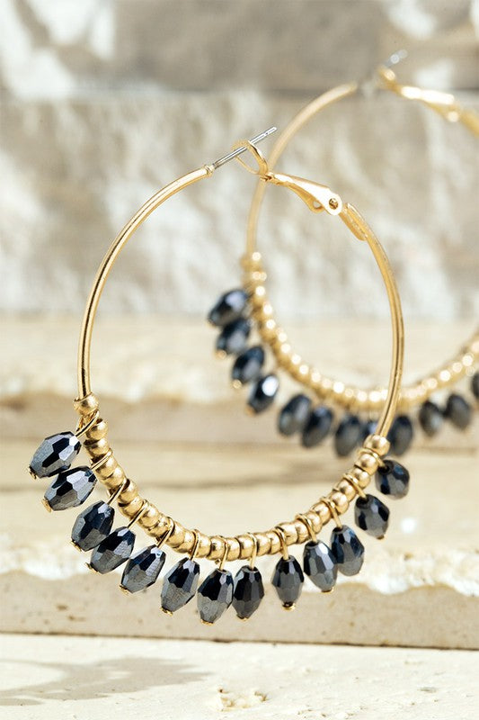 Glass Bead Earrings - Black