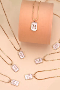 Rectangle Pearly Initial Necklace