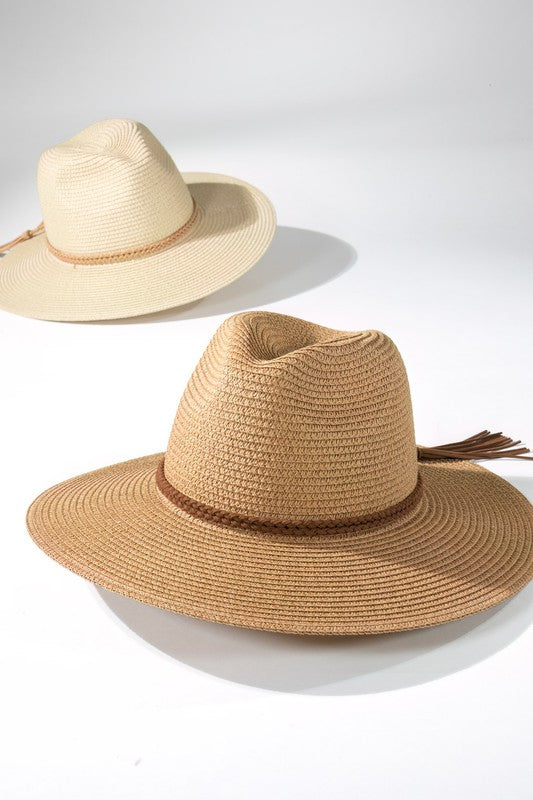 Suede Braid Trim Sun Hat - Natural