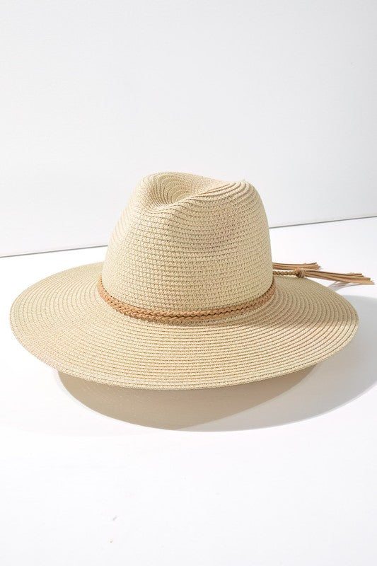 Suede Braid Trim Sun Hat - Natural