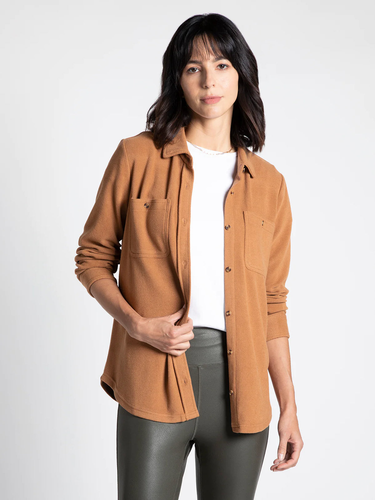 Lewis Button Front Shacket- Caramel