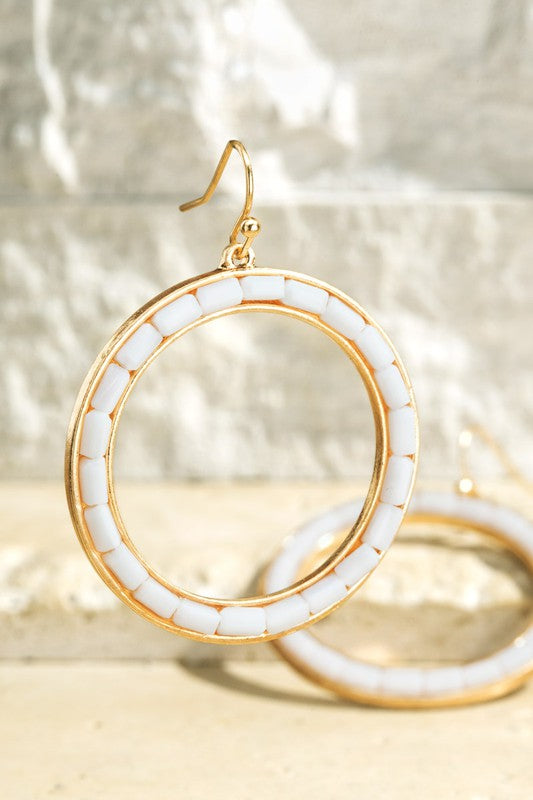 Round Glass Bead Earrings - White